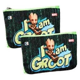 kuber industries Pack of 2 Pencil Pouch | School Geometry Pouch | Square Stationary Pouch | Pen-Pencil Box for Kids | Pencil Utility Bag | Zipper Pencil Organizer | Marvel I am Groot | Green image 1