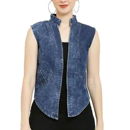 style beurua Denim Blazer for Women Girls Summer wea image 1
