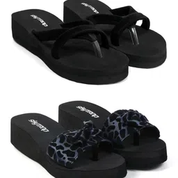 skytrap Women Black Nubuck Slippers Flipflop Combo of 2 image 1