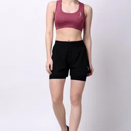 sweatastic 2 in 1 Double Layered Sports Gym Workout Running Shorts for Women | Double-Layer Yoga Running Shorts Fitness Workout Gym Sports Shorts with Pockets image 4