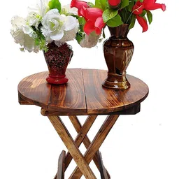 iCare Gifts Wooden Bed Side Table Small Folding end Table Round (Brown) 12 Inch image 1