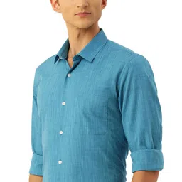 peter england Men's Slim Fit Full Sleeve Formal Textured Solid Shirt | Festive Duo-Tone Colour | 100% Cotton image 5