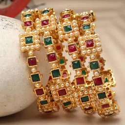 sukkhi Traditional Gold Plated Red And Green Kada Bracelet Bangle Jewellery Set for Women & Girls image 3