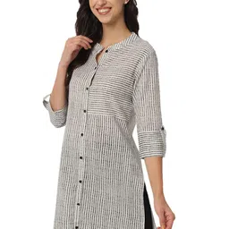 fabric fitoor Women's Cotton Jaipuri Print Black Color 3/4th Sleeve Mandarin Collar Readymade Casual Shirt image 1