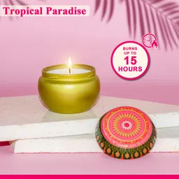 Pan Aromas Scented Tin Candle - Tropical Paradise for Men & Women, Ideal Scented Candles for Gift & Home, Up to 15 Hours Burn Time (70 GMS) image 3