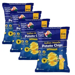 Sweet Karam Coffee Potato Chips | Indian Masala Flavour | Spicy & Crispy Snack | No Palm oil & Preservatives | Authentic Desi Taste | Tea-Time Munchies | Handcrafted Potato Wafers | 60g Pack of 4 image 1