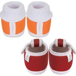 neska moda Pack of 2 Unisex Baby Booties For 6 To 12 Months (Maroon,Orange) image 3