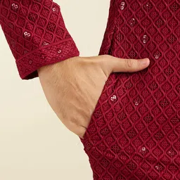 diwas by manyavar Men's Viscose Chikankari Sequined Kurta (1pc) image 4