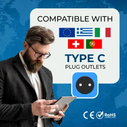 Orei India to Europe Adapter, Russia, Turkey & More - Type C - 2 in 1 - Perfect for Laptop, Camera Charger and More- CE, RoHS - Black - 5 Years Warranty image 5