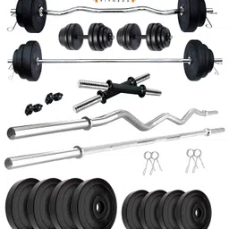 Kore PVC 20 Kg Home Gym Set With One 3 Ft Plain + One 3 Ft Curl Rod And One Pair Dumbbell Rods, Multicolour image 2