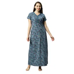 quira Comfortable Women's Full Length Cotton Blend Half Sleeves Nighty, Soft and Elegant Print Sleepwear - 101144 image 1
