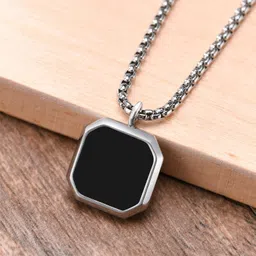 okos Men's Jewellery 3D Cuboid Vertical Bar/Stick Stainless Steel Locket Pendant Necklace for Boys and Men PD1000871 image 2
