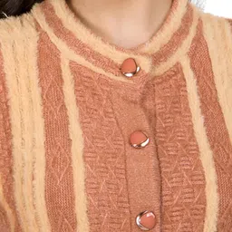 ladywillington Lady Willington Women Woolen Round Neck Self Design Long Cardigan Shrug Heavy Rainbow Cardigans Winter Wear Pure Wool Cardigans for Women Long Cotty Fully Warm Cardigan Free Sizes image 3