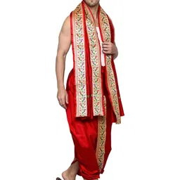 rameshwaram fabrics Readymade Dhoti for Men, Velcro Style Stitched Mens Silk Dhoti Pant Set, Free Size image 2