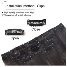 PRAVRAJYA Women Hair Extension Full Head Wig 22 Inch Synthetic Natural Straight Brown Hair Pieces with 5 Clip Wig Cheap Fluffy & Not Tangled Women and Girls - (4# dark brown straight) image 4