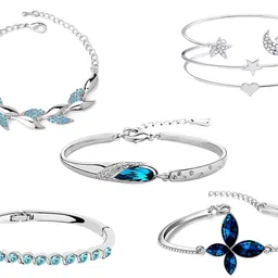 om jewells Crystal Jewellery Combo Of 5 Rhodium Plated Adjustable Alloy Bangle Bracelet for Girls & Women CO1000302 (Multicolor) image 1