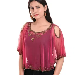 Women's Net Poncho Head Embroidered Shoulder Cut Poncho and Capes image 4