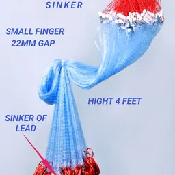 purkait fish net PURKAIT Fishnet Half Finger 22mm GILLNET Lead Sinker, Height 4F, UP Lenght 50F, Down Lenght 90F Fishing Net(MALAI SUTO) image 3