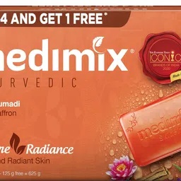 Medimix Ayurvedic Kumkumadi Bathing Soap Bar With Saffron|Kesar|For Moisturising & Radiant Glow|Herbal|Natural|Paraben-Free & Sulphate-Free|100% Vegan|125Gm(Buy 4 & Get 1 Extra Combo Pack) image 1
