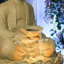 generic Classy Home Creation Garden Fountain with LED Light, Buddha Statue, Decorative Water Feature, Buddha Kamal Fountain 3 FEET Fiber (Multicolour) image 4