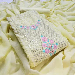 aahira Women Georgette Unstitched Salwar Suit Dress Material, Thread And Sequence Embroidery On Lucknow Chikankari Work(Free Size) image 3