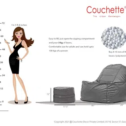 couchette Couchette® Faux Leather XXXL Lounge Chair Luxury Bean Bag Cover with Footrest in Tan Color (Without Fillers) image 2