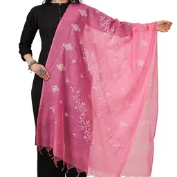 a r silk A R SilkWomen's Pink Cotton Embroidered Dupatta(ARS0785) image 1