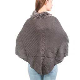 manra Women Solid Cape Coat (SC 18 NECK FIR GREY_Grey_Free Size) image 4