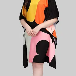 silksutra Silk Sutra Women's Ethnic Wear Multicolor Knee-Length Nightgown by Silk Sutra – V-Neck, Silk Blend, Free Size (STC-KURTI-KAFTAN-110-P) image 4