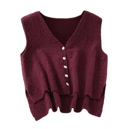 the style sutra Women Sweater Vest Breathable V Neck Casual Fashion Jumpers Sleeveless Gilet Dark Purple image 1