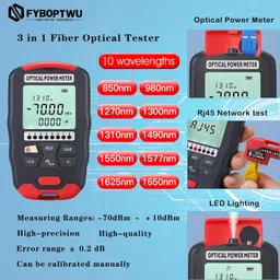 FYBOPTWU - 1pc 50km Visual Fault Locator VFL, 1pc 3 in 1 Function Fiber Optic Tester (OPM Optical Power Meter & RJ45 Network Test & LED) and 1pc FC Male to LC Female Adapter image 2