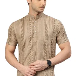 majestic man Men Slim Fit Ethnic Motifs Cotton Printed Half Sleeve Short Kurta image 1