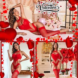 girlfriend Sexy Women's Lingerie Set - Lace Babydoll Outfits 1 Piece Fishnet Bodysuit with Attached Mini Skirt with Stockings image 5