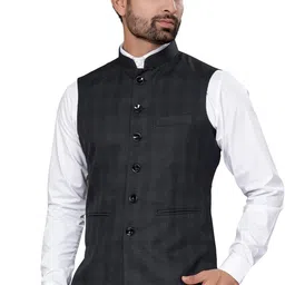 utsav fashion UTSAV Mens Checked Sleeveless Nehru Jacket with 1 welt & 2 slip pockets image 2