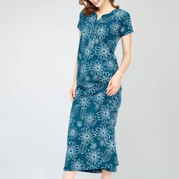 zeyo Women's Cotton Floral Printed Maxi Long Nighty for Women Stylish 5834 image 4