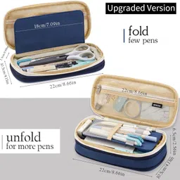 SGMVK Canvas Big Capacity Pencil Pen Case Large Storage Capacity Bag Pouch Holder Case Stationery Bag For Students College School Office Aesthetic Pencil Case for Students College School Office (BLUE) image 3