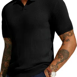 denimholic Cotton Knitted Polo T Shirt for Man | Ribbed Textured Knit Polo Mens Tshirts | Collar T Shirts for Men image 2