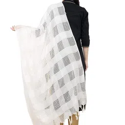 a r silk Women's Solid Cotton Regular Dupatta (SC-ARS049_Off White_Free Size) image 2