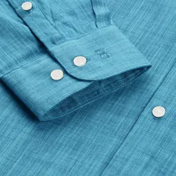 peter england Men's Slim Fit Full Sleeve Formal Textured Solid Shirt | Festive Duo-Tone Colour | 100% Cotton image 3