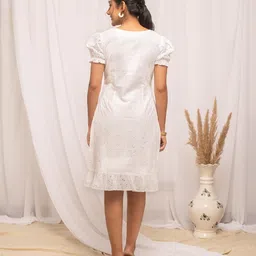 fiorra Women's White Schiffli Work Cotton Skater Dress image 2