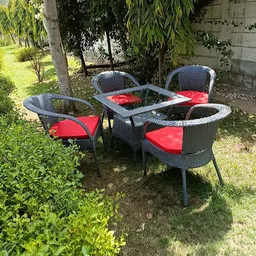 spydercraft Alisha Craft Patio Chair Sets Garden Wicker Furniture Set for Outdoor Patio and Balcony, Powder Coated Frame, UV Protected Wicker with Cushionss [4 Chairs, 1 Table] image 1