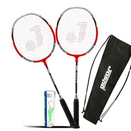 Jaspo Cosmo EZ 100 NANOTECH with Faether Shuttle Pack (2 Racquets + 5 Feather Shuttles + Bag) (Red) image 1