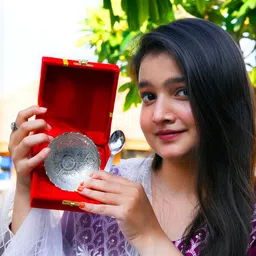 craze crafts Well Improved German Silver Single Bowl With Royal Velvet Box -2 Pieces Set Design-5, 100 ml image 2