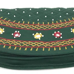 srishopify handicrafts Embroidered Women Hand Purse Handcrafted Ethnic Mobile Purse for Ladies Cotton Beads and Threads Return Gifts for Women for Pooja 8 Inch Green Clutch image 5
