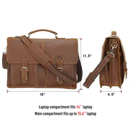 polare original Polare 16" Vintage Full Grain Leather Messenger Bag Laptop Briefcase Bag YKK Zippers image 4