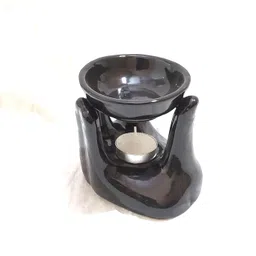 Pure Source India Oil Burner for Home, Office, with 1 Tea Light Candle, Made by Porcelain (Black) image 4
