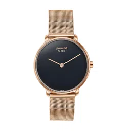 Sonata Sleek Black Dial Stainless Steel Strap Analog Watch for Women-8191WM01 image 1