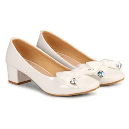 simplex Women’s Block Heel Pumps with Bow & Crystal Embellishments – Elegant Party & Office Wear image 1