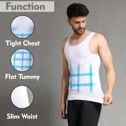 firstfit Stretchable Slimming Innerwear Shirt Tummy Tucker Vest for Men Slim Fit Tummy Control Tank Top Compression Vest Men Shapewear - Pack of 2 - Black & White image 3