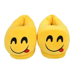 qualtos Yellow Smiley Warm Shoes Emoji Bedroom Slipper Free Size Indoor Slipper Funny Soft Plush for Adults Kids Teens Bedroom Smiley Poop Comfy Socks Womens Girls Non-Skid Footpads image 1